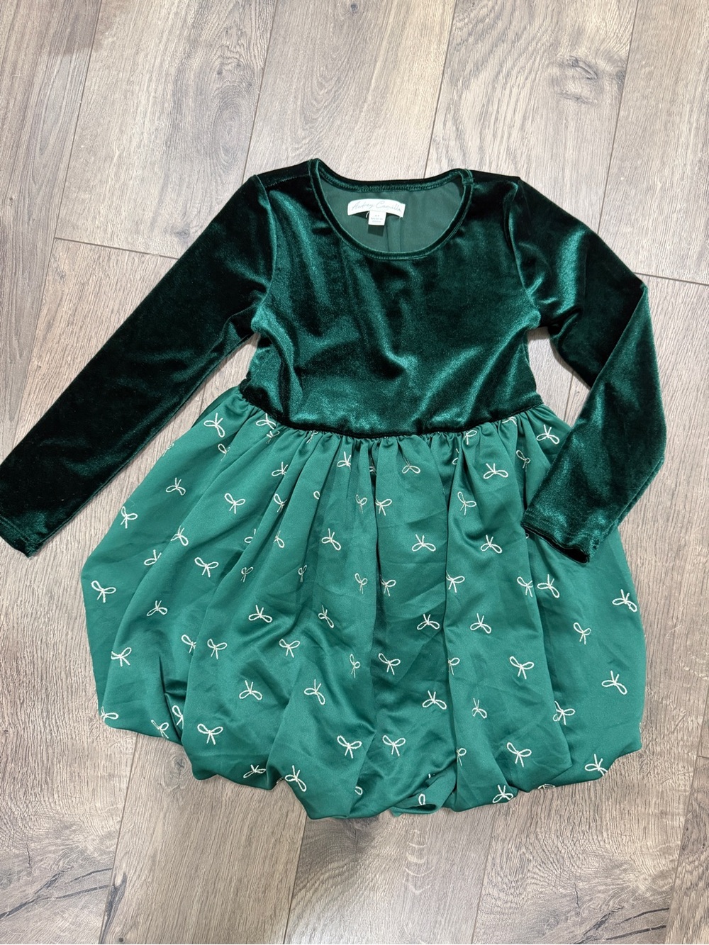 Toddler Girl Emerald Green Velvet & Bow Bubble Christmas Holiday Dress - 4T